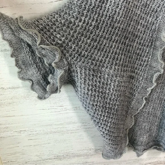ANTHROPOLOGIE MOTH  Rocia Open Cape Shawl Knit Ruffle Cardigan XS Gray - Picture 3 of 8